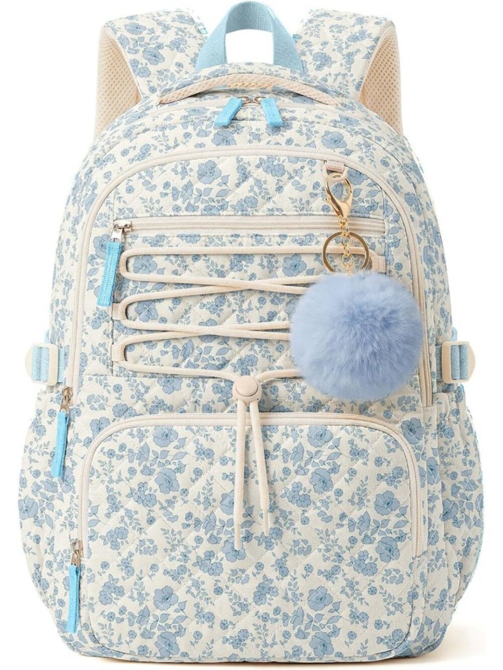 Cute Quilted Backpack for Girls, Lightweight Multi-Pocket Bookbag for School